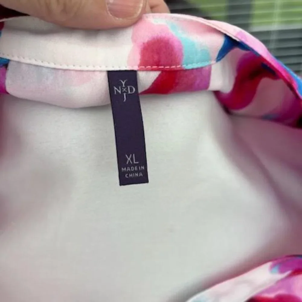 NYDJ White Blouse with Pink and Blue Watercolor Floral Print - Picture 3 of 8